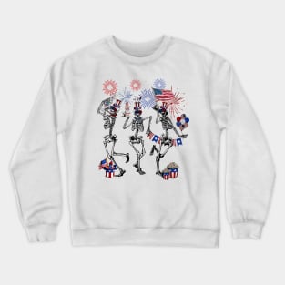 4th of July Skellies, Dancing Skeleton, American Flag, Red White Blue Crewneck Sweatshirt